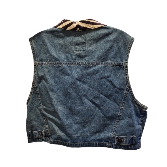 Vintage Studio Wear Jean Button Vest with Zebra Collar Cropped 100% Cotton  SzXL - Picture 2 of 6